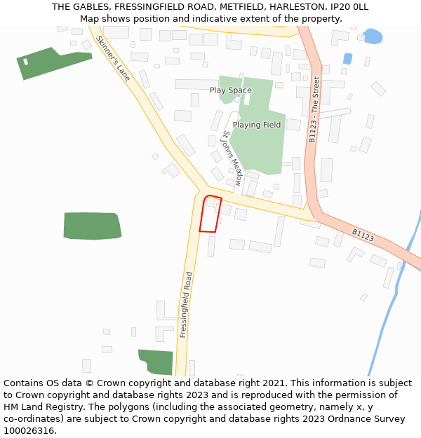 THE GABLES, FRESSINGFIELD ROAD, METFIELD, HARLESTON, IP20 0LL: Location map and indicative extent of plot