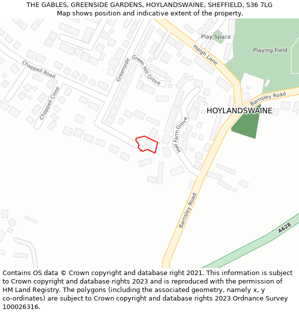 THE GABLES, GREENSIDE GARDENS, HOYLANDSWAINE, SHEFFIELD, S36 7LG: Location map and indicative extent of plot