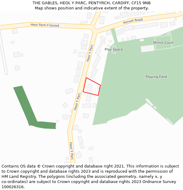 THE GABLES, HEOL Y PARC, PENTYRCH, CARDIFF, CF15 9NB: Location map and indicative extent of plot