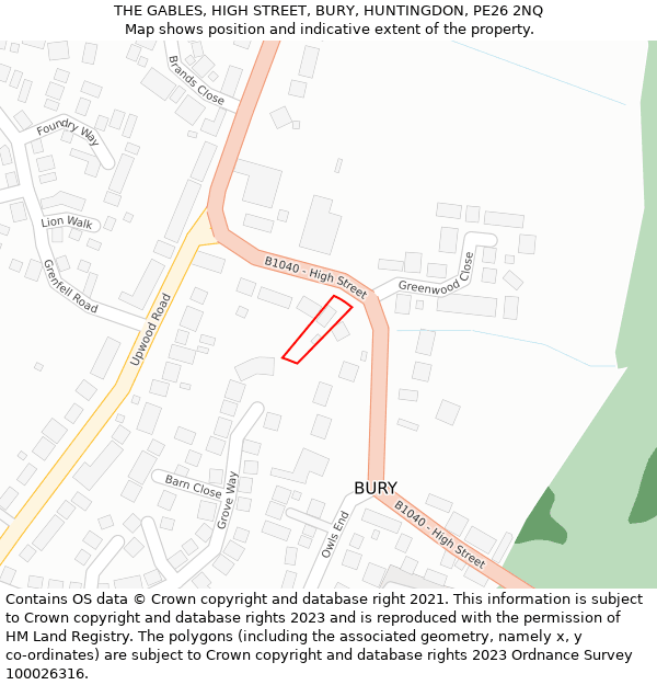 THE GABLES, HIGH STREET, BURY, HUNTINGDON, PE26 2NQ: Location map and indicative extent of plot