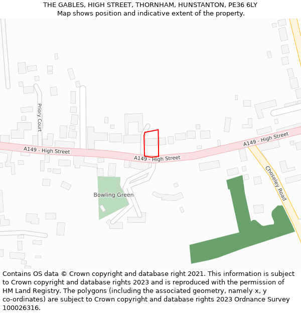 THE GABLES, HIGH STREET, THORNHAM, HUNSTANTON, PE36 6LY: Location map and indicative extent of plot