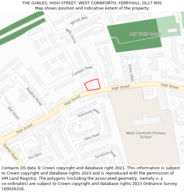 THE GABLES, HIGH STREET, WEST CORNFORTH, FERRYHILL, DL17 9HS: Location map and indicative extent of plot