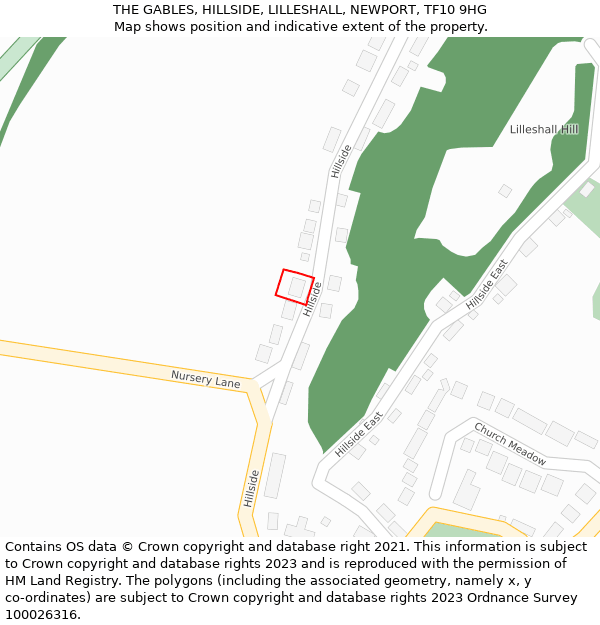 THE GABLES, HILLSIDE, LILLESHALL, NEWPORT, TF10 9HG: Location map and indicative extent of plot