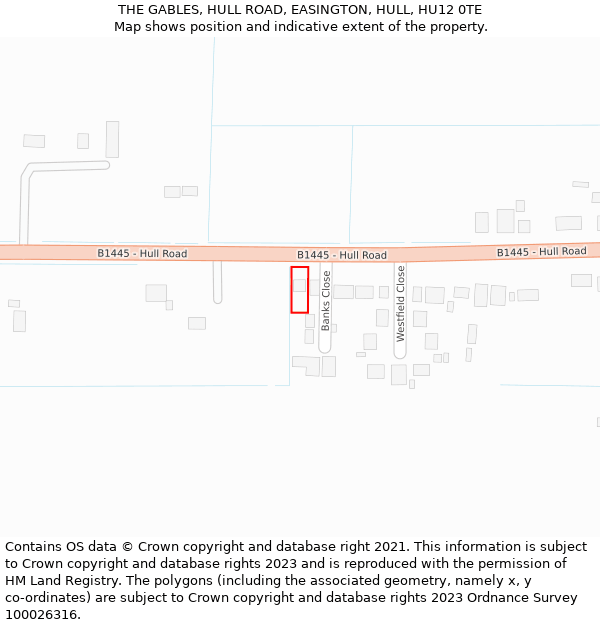 THE GABLES, HULL ROAD, EASINGTON, HULL, HU12 0TE: Location map and indicative extent of plot