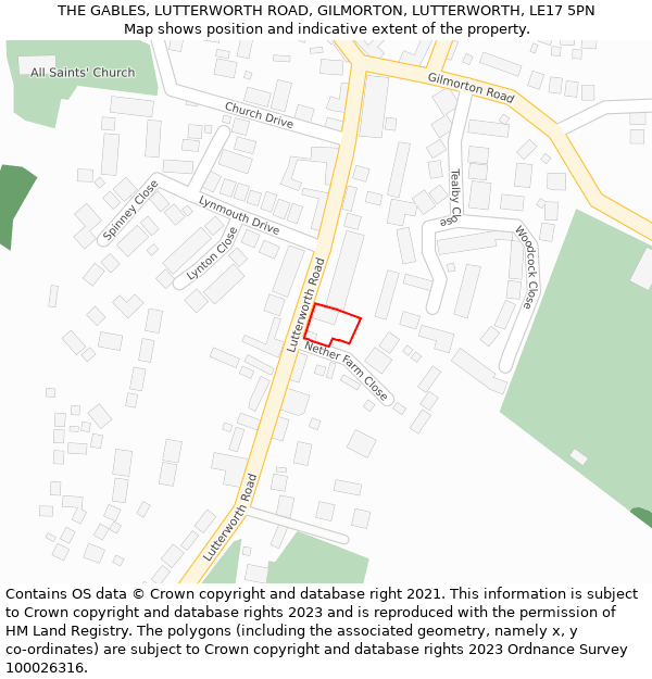 THE GABLES, LUTTERWORTH ROAD, GILMORTON, LUTTERWORTH, LE17 5PN: Location map and indicative extent of plot