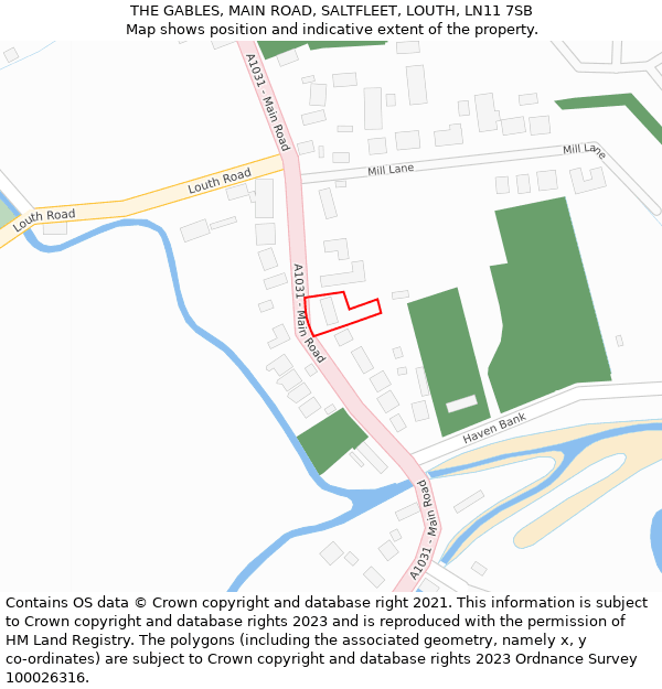 THE GABLES, MAIN ROAD, SALTFLEET, LOUTH, LN11 7SB: Location map and indicative extent of plot