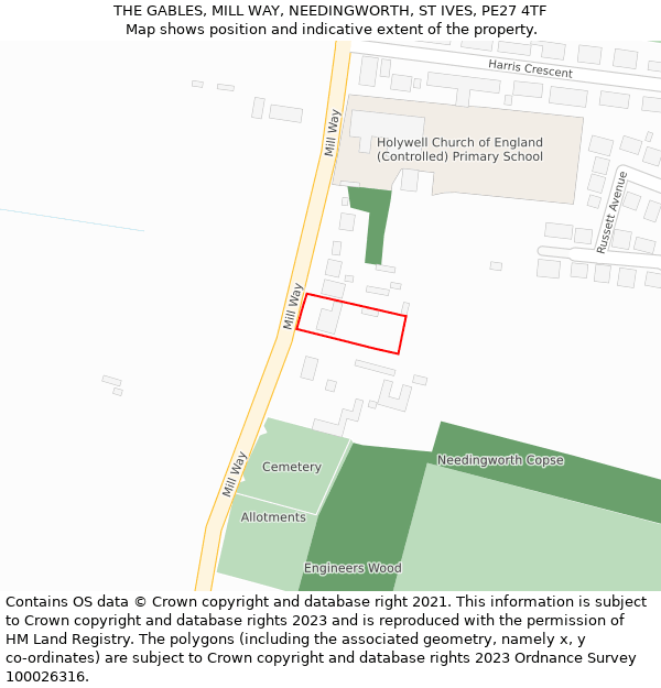 THE GABLES, MILL WAY, NEEDINGWORTH, ST IVES, PE27 4TF: Location map and indicative extent of plot