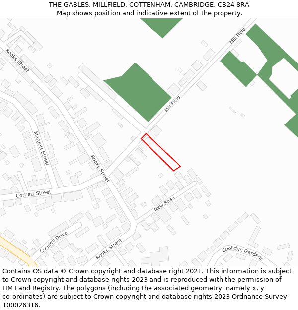 THE GABLES, MILLFIELD, COTTENHAM, CAMBRIDGE, CB24 8RA: Location map and indicative extent of plot