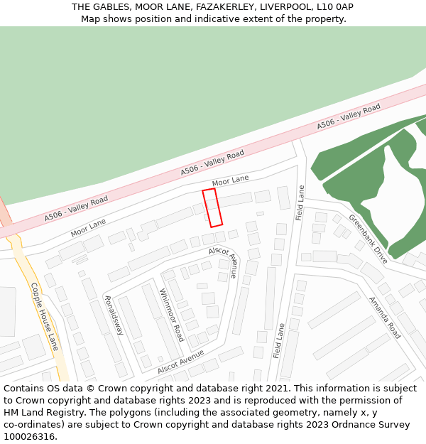 THE GABLES, MOOR LANE, FAZAKERLEY, LIVERPOOL, L10 0AP: Location map and indicative extent of plot