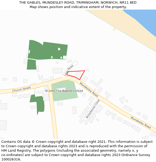 THE GABLES, MUNDESLEY ROAD, TRIMINGHAM, NORWICH, NR11 8ED: Location map and indicative extent of plot