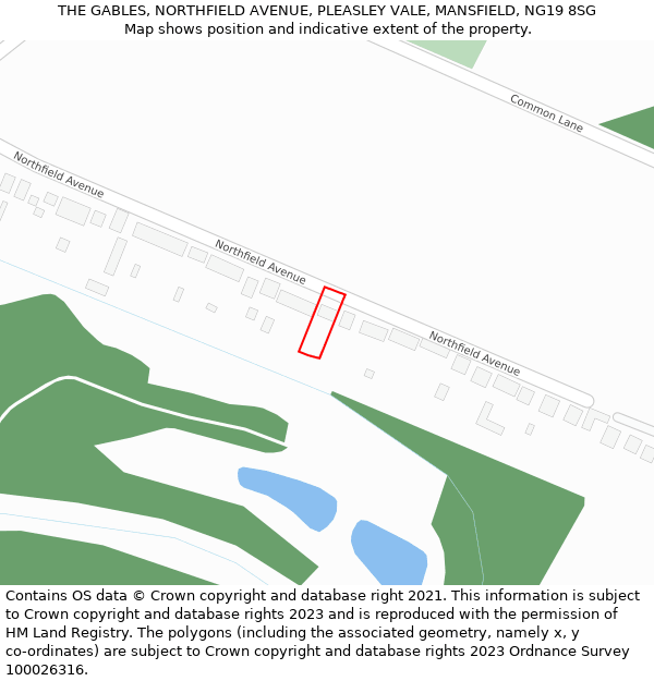THE GABLES, NORTHFIELD AVENUE, PLEASLEY VALE, MANSFIELD, NG19 8SG: Location map and indicative extent of plot