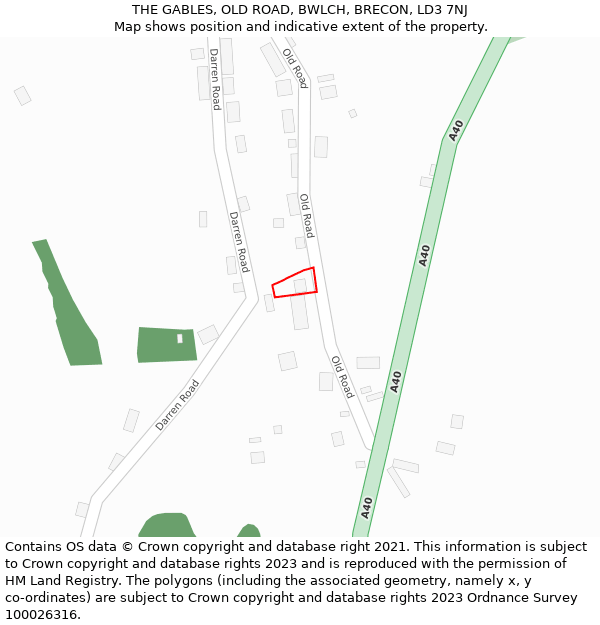 THE GABLES, OLD ROAD, BWLCH, BRECON, LD3 7NJ: Location map and indicative extent of plot