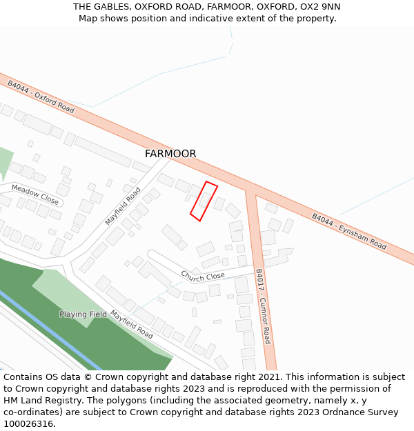 THE GABLES, OXFORD ROAD, FARMOOR, OXFORD, OX2 9NN: Location map and indicative extent of plot