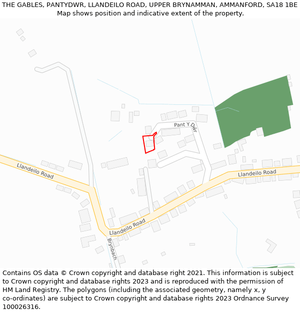THE GABLES, PANTYDWR, LLANDEILO ROAD, UPPER BRYNAMMAN, AMMANFORD, SA18 1BE: Location map and indicative extent of plot