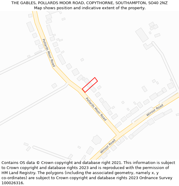 THE GABLES, POLLARDS MOOR ROAD, COPYTHORNE, SOUTHAMPTON, SO40 2NZ: Location map and indicative extent of plot