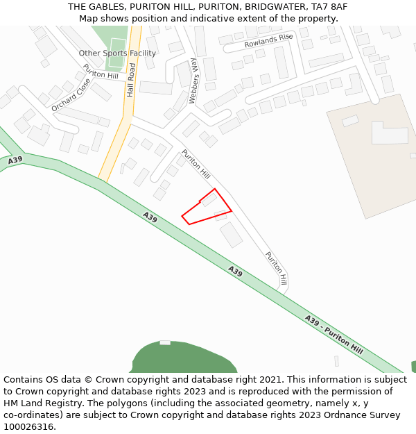 THE GABLES, PURITON HILL, PURITON, BRIDGWATER, TA7 8AF: Location map and indicative extent of plot