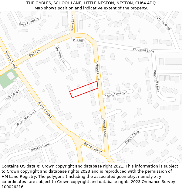 THE GABLES, SCHOOL LANE, LITTLE NESTON, NESTON, CH64 4DQ: Location map and indicative extent of plot