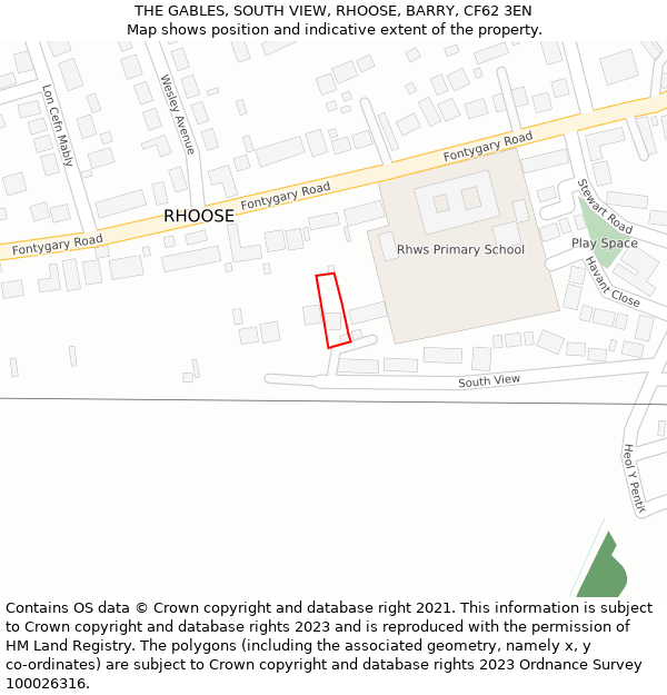 THE GABLES, SOUTH VIEW, RHOOSE, BARRY, CF62 3EN: Location map and indicative extent of plot