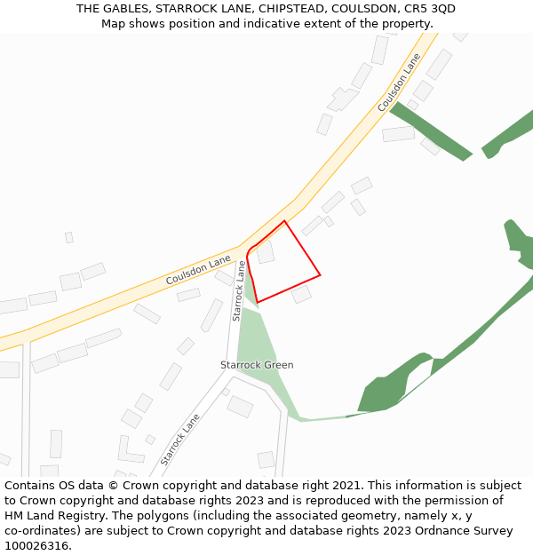 THE GABLES, STARROCK LANE, CHIPSTEAD, COULSDON, CR5 3QD: Location map and indicative extent of plot