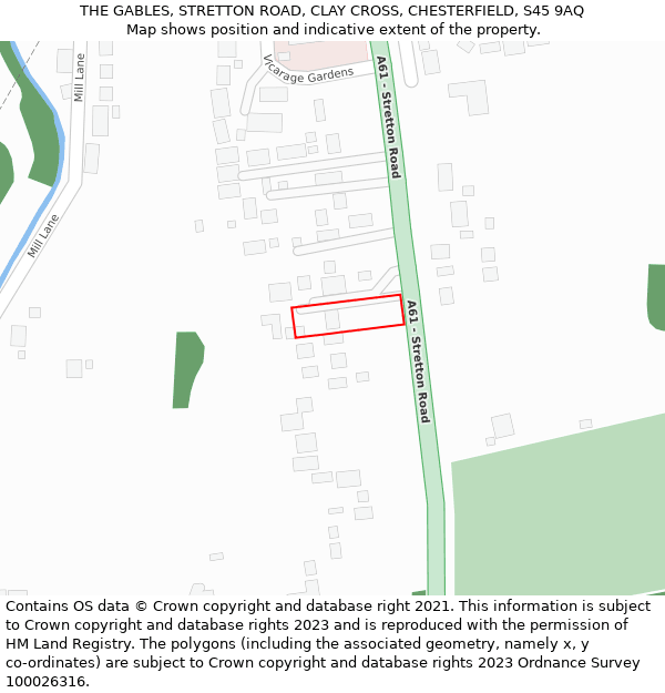 THE GABLES, STRETTON ROAD, CLAY CROSS, CHESTERFIELD, S45 9AQ: Location map and indicative extent of plot