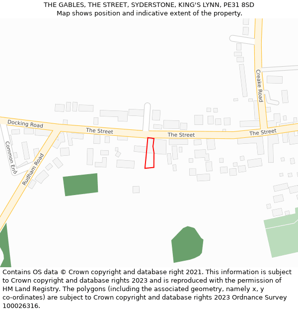 THE GABLES, THE STREET, SYDERSTONE, KING'S LYNN, PE31 8SD: Location map and indicative extent of plot