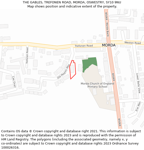 THE GABLES, TREFONEN ROAD, MORDA, OSWESTRY, SY10 9NU: Location map and indicative extent of plot