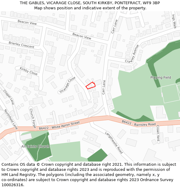 THE GABLES, VICARAGE CLOSE, SOUTH KIRKBY, PONTEFRACT, WF9 3BP: Location map and indicative extent of plot