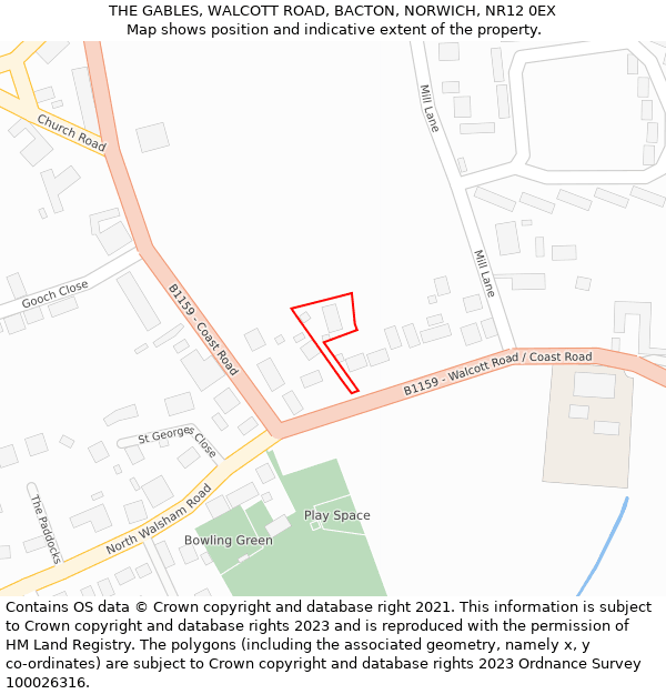 THE GABLES, WALCOTT ROAD, BACTON, NORWICH, NR12 0EX: Location map and indicative extent of plot