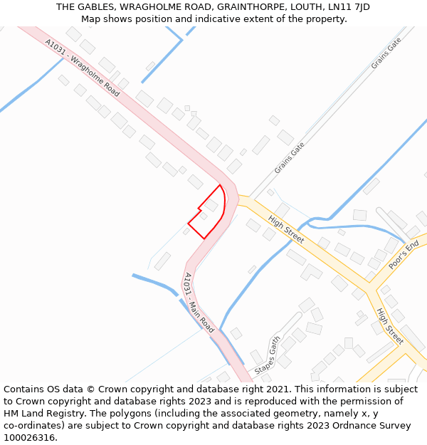 THE GABLES, WRAGHOLME ROAD, GRAINTHORPE, LOUTH, LN11 7JD: Location map and indicative extent of plot
