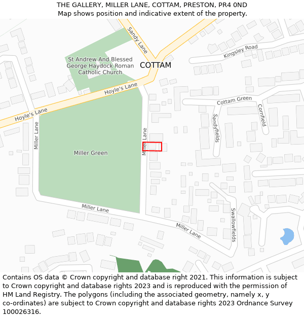 THE GALLERY, MILLER LANE, COTTAM, PRESTON, PR4 0ND: Location map and indicative extent of plot