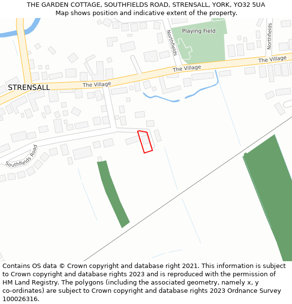 THE GARDEN COTTAGE, SOUTHFIELDS ROAD, STRENSALL, YORK, YO32 5UA: Location map and indicative extent of plot