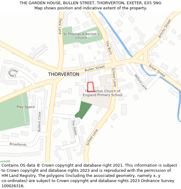 THE GARDEN HOUSE, BULLEN STREET, THORVERTON, EXETER, EX5 5NG: Location map and indicative extent of plot