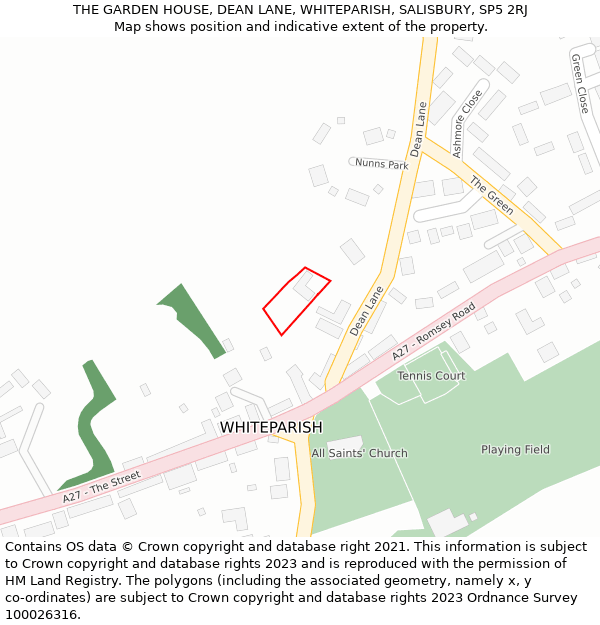 THE GARDEN HOUSE, DEAN LANE, WHITEPARISH, SALISBURY, SP5 2RJ: Location map and indicative extent of plot