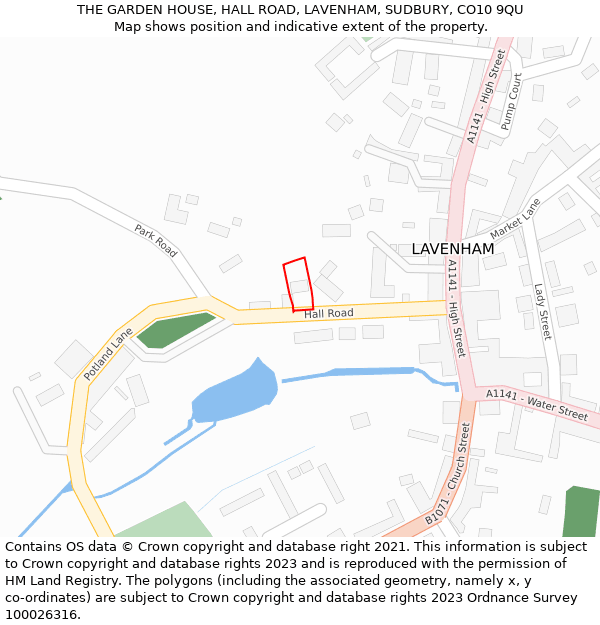 THE GARDEN HOUSE, HALL ROAD, LAVENHAM, SUDBURY, CO10 9QU: Location map and indicative extent of plot