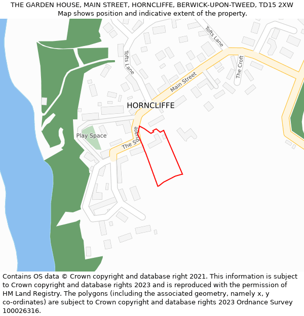 THE GARDEN HOUSE, MAIN STREET, HORNCLIFFE, BERWICK-UPON-TWEED, TD15 2XW: Location map and indicative extent of plot