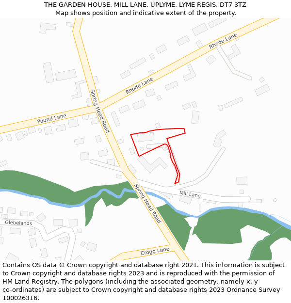 THE GARDEN HOUSE, MILL LANE, UPLYME, LYME REGIS, DT7 3TZ: Location map and indicative extent of plot