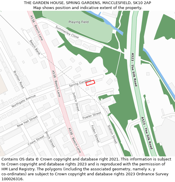 THE GARDEN HOUSE, SPRING GARDENS, MACCLESFIELD, SK10 2AP: Location map and indicative extent of plot