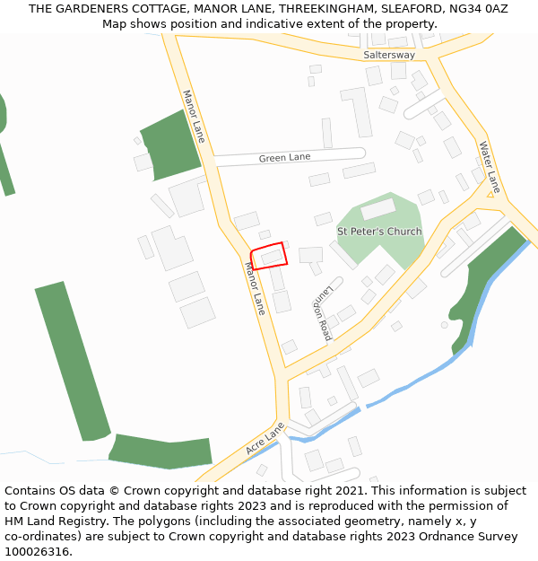 THE GARDENERS COTTAGE, MANOR LANE, THREEKINGHAM, SLEAFORD, NG34 0AZ: Location map and indicative extent of plot