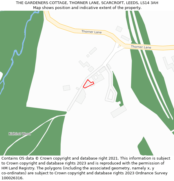 THE GARDENERS COTTAGE, THORNER LANE, SCARCROFT, LEEDS, LS14 3AH: Location map and indicative extent of plot