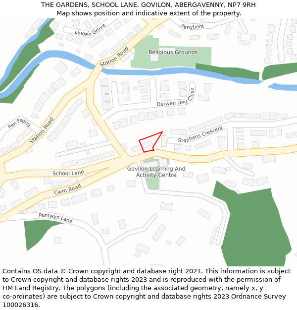THE GARDENS, SCHOOL LANE, GOVILON, ABERGAVENNY, NP7 9RH: Location map and indicative extent of plot