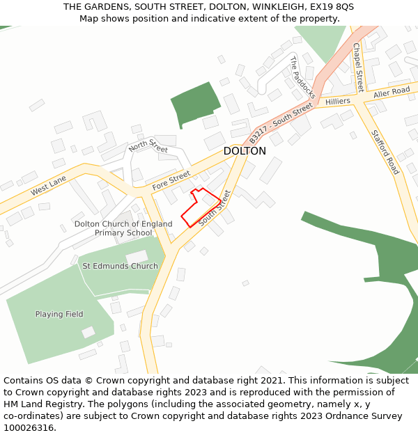 THE GARDENS, SOUTH STREET, DOLTON, WINKLEIGH, EX19 8QS: Location map and indicative extent of plot