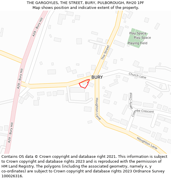 THE GARGOYLES, THE STREET, BURY, PULBOROUGH, RH20 1PF: Location map and indicative extent of plot