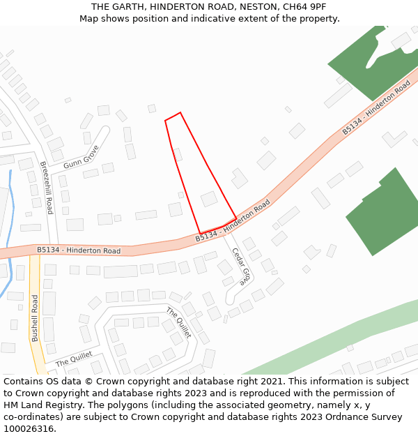 THE GARTH, HINDERTON ROAD, NESTON, CH64 9PF: Location map and indicative extent of plot