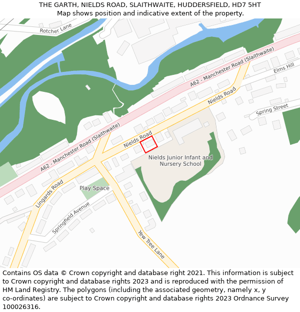 THE GARTH, NIELDS ROAD, SLAITHWAITE, HUDDERSFIELD, HD7 5HT: Location map and indicative extent of plot
