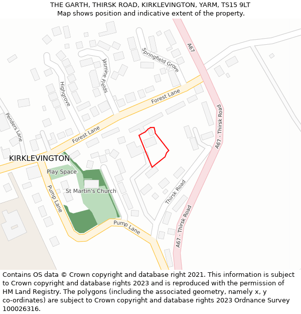 THE GARTH, THIRSK ROAD, KIRKLEVINGTON, YARM, TS15 9LT: Location map and indicative extent of plot