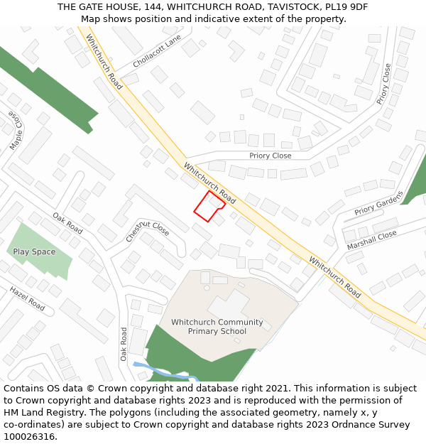 THE GATE HOUSE, 144, WHITCHURCH ROAD, TAVISTOCK, PL19 9DF: Location map and indicative extent of plot