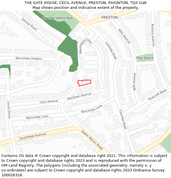 THE GATE HOUSE, CECIL AVENUE, PRESTON, PAIGNTON, TQ3 1LW: Location map and indicative extent of plot