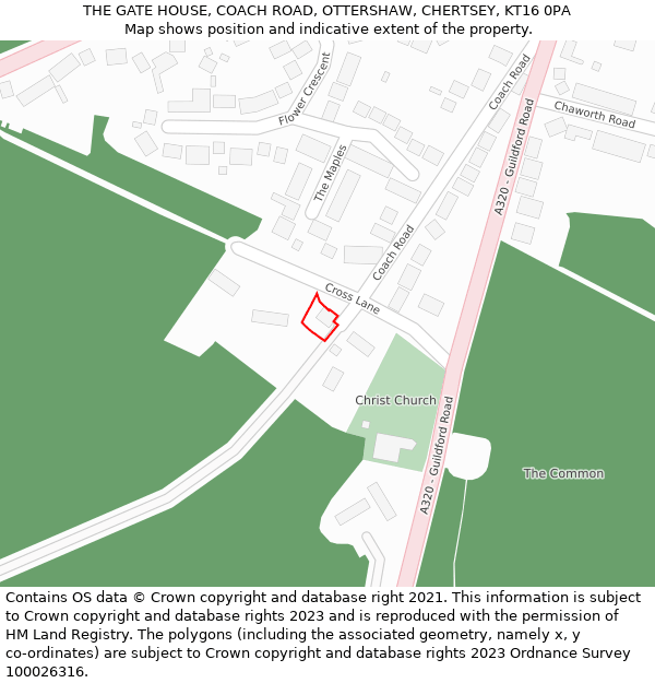 THE GATE HOUSE, COACH ROAD, OTTERSHAW, CHERTSEY, KT16 0PA: Location map and indicative extent of plot