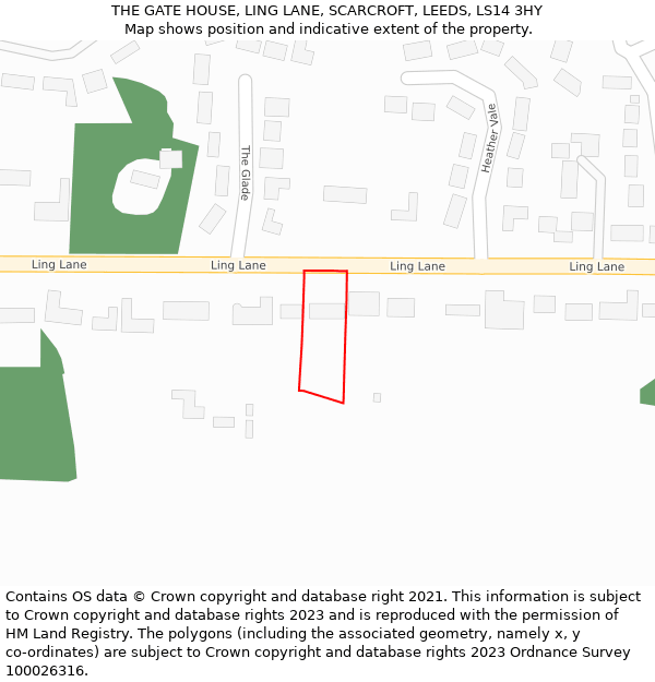 THE GATE HOUSE, LING LANE, SCARCROFT, LEEDS, LS14 3HY: Location map and indicative extent of plot