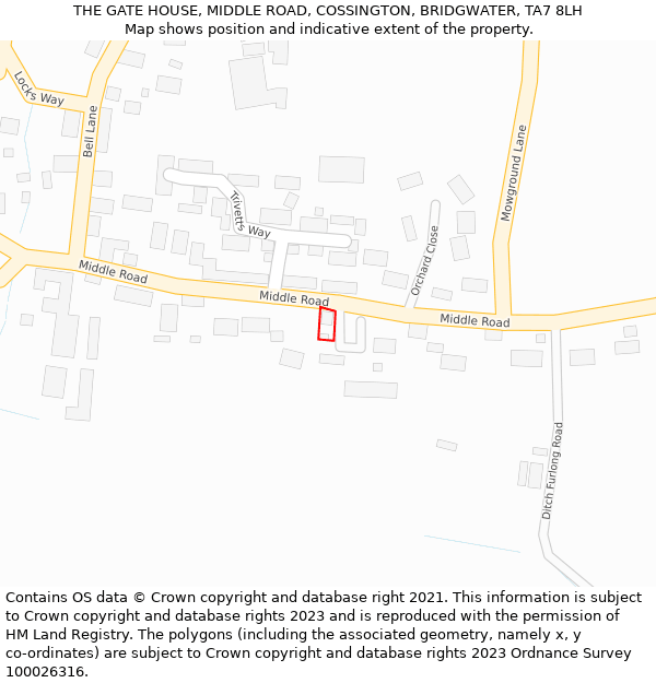 THE GATE HOUSE, MIDDLE ROAD, COSSINGTON, BRIDGWATER, TA7 8LH: Location map and indicative extent of plot